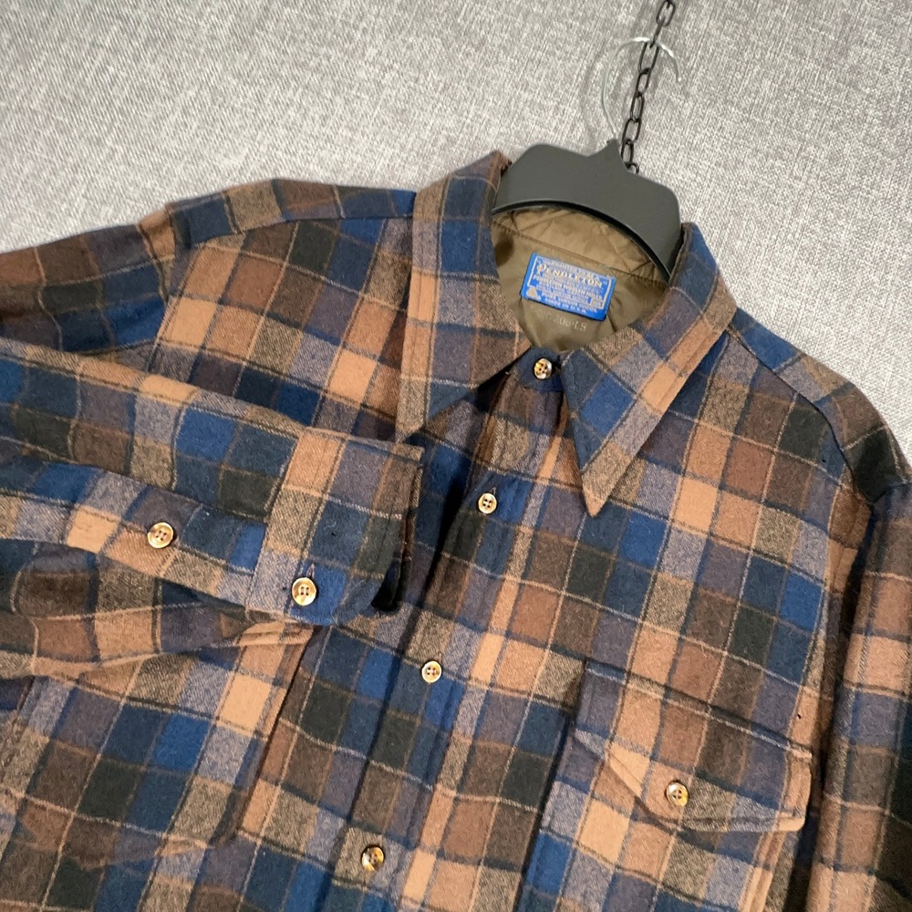 Vintage Pendleton Wool Field Flannel Shirt Mens L 70-80s USA FLAWS HOLES READ